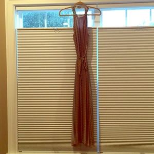 Taupe Multi-Colored High Neck Halter Maxi Dress